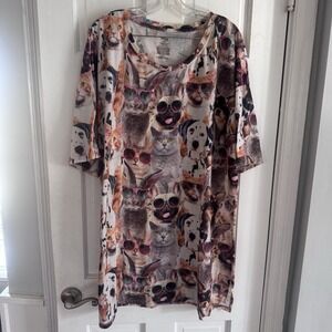 Secret Treasures Animal‎ Print Sleep Shirt 2X 3X Cats Dogs Sunglasses Lounge